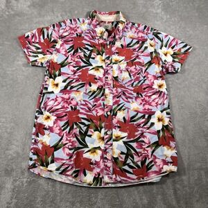 Deus Ex Machina Albie Kie Shirt Mens XL Red Floral‎ Button Down Short Sleeve